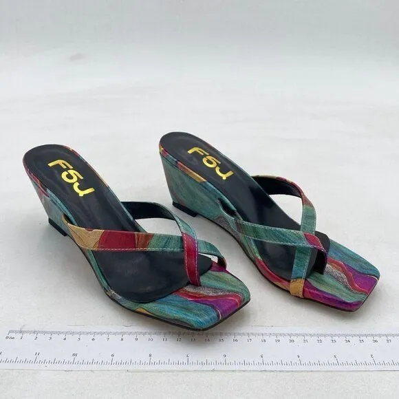 FSJ Watercolor Flip Flop Slide Mule Shoes Square Open Toe Thong Sandal Shoes