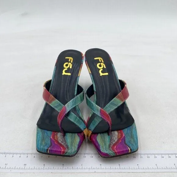 FSJ Watercolor Flip Flop Slide Mule Shoes Square Open Toe Thong Sandal Shoes