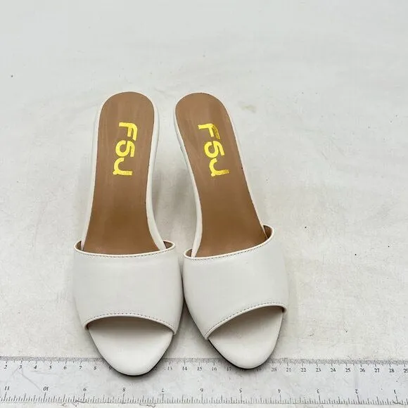 FSJ White Peep Toe Mule Sandals Stiletto High Heels Party Evening Shoe