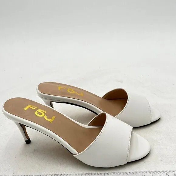 FSJ White Peep Toe Mule Sandals Stiletto High Heels Party Evening Shoe