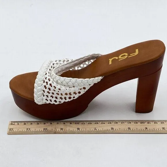 FSJ Women Braided Open Toe Sandal Platform Chunky High Heel Mule Woven Slip On C