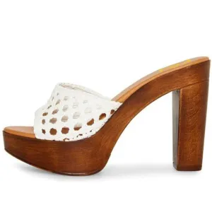 FSJ Women Braided Open Toe Sandal Platform Chunky High Heel Mule Woven Slip On C