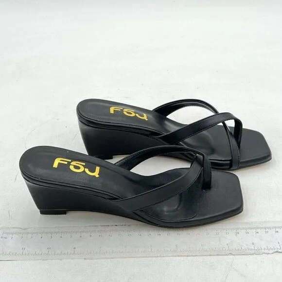 FSJ Women Casual Flip Flop Slide Mule Shoes Square Open Toe Thong Sandal Black