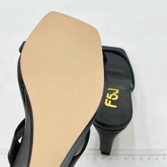 FSJ Women Casual Flip Flop Slide Mule Shoes Square Open Toe Thong Sandal Black