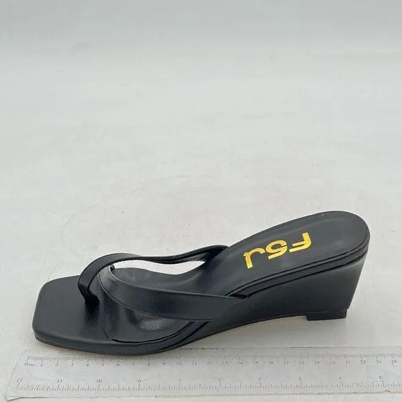 FSJ Women Casual Flip Flop Slide Mule Shoes Square Open Toe Thong Sandal Black
