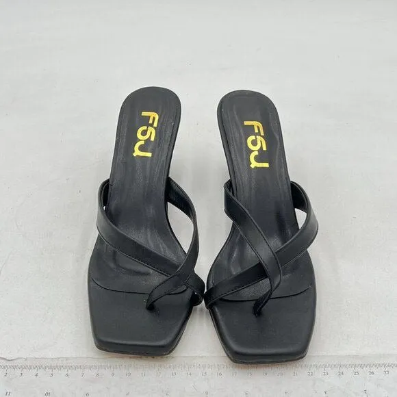 FSJ Women Casual Flip Flop Slide Mule Shoes Square Open Toe Thong Sandal Black