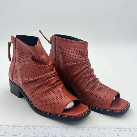 FSJ Women Peep Open Toe Boots Slouchy Low Block Heel Ankle Booties Flats Sandal