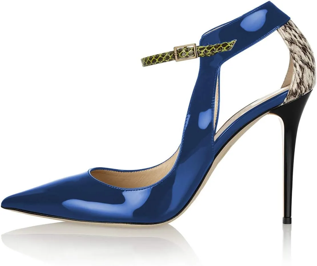 FSJ Women Pointy Toe Ankle Strap Pump High Heel Slip On Cutout Snake Print Daily Office Shoes Size 4-15 US
