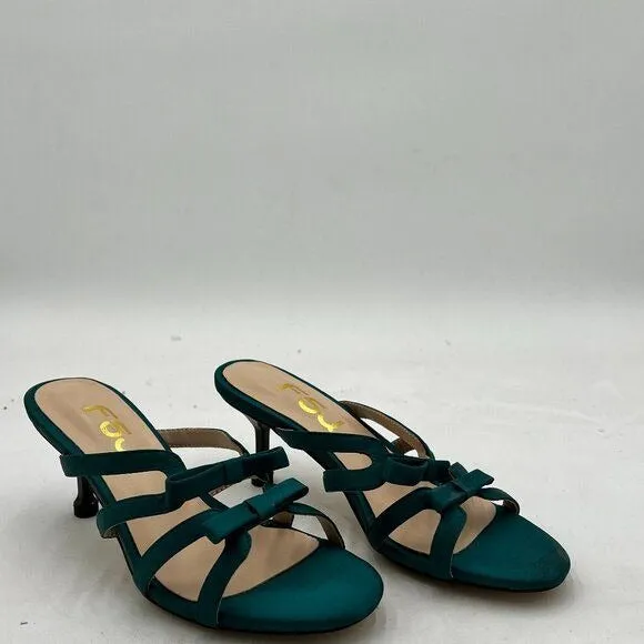 FSJ Women's Dressy Open Toe Heeled Mule Sandals Slip On Two-Strap Bow Slide Shoe