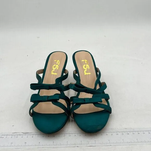 FSJ Women's Dressy Open Toe Heeled Mule Sandals Slip On Two-Strap Bow Slide Shoe