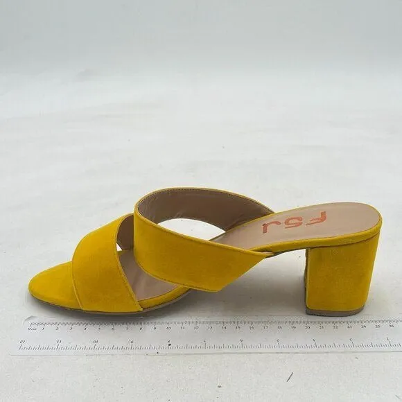 FSJ Yellow Comfortable Open Toe Sandals Mule Chunky Heel Strappy Casual Shoes