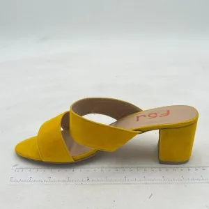 FSJ Yellow Comfortable Open Toe Sandals Mule Chunky Heel Strappy Casual Shoes