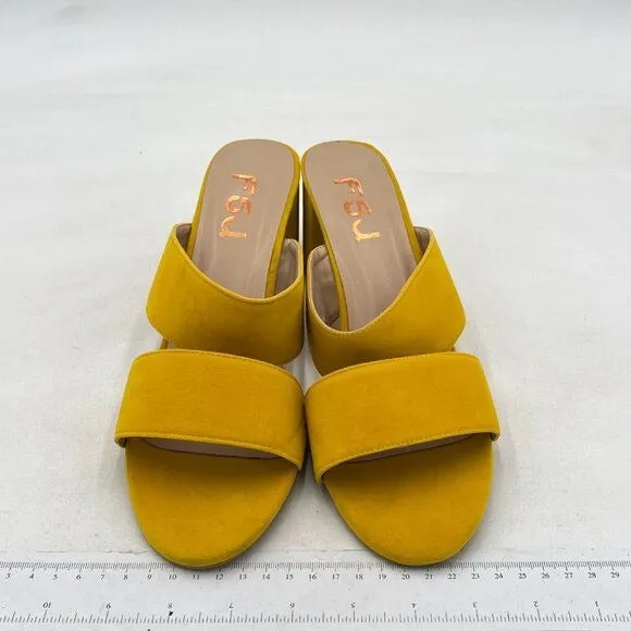 FSJ Yellow Comfortable Open Toe Sandals Mule Chunky Heel Strappy Casual Shoes