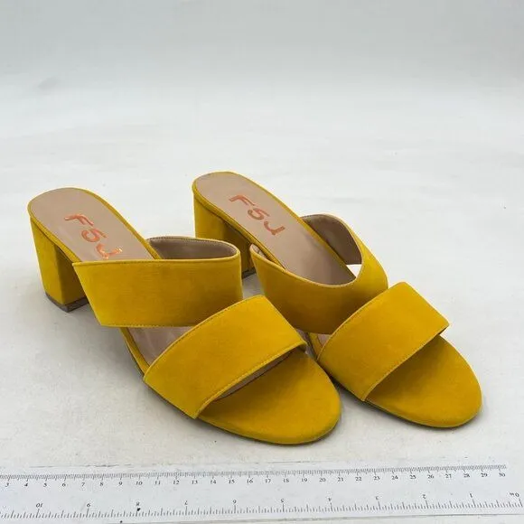 FSJ Yellow Comfortable Open Toe Sandals Mule Chunky Heel Strappy Casual Shoes