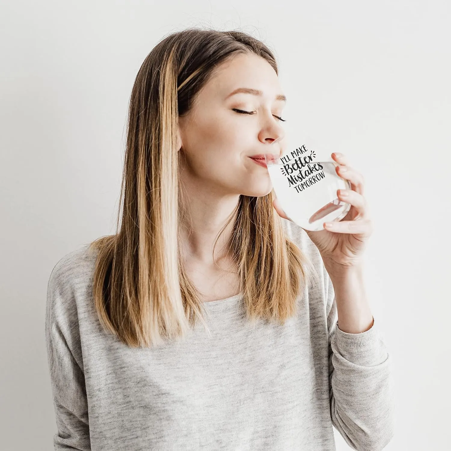 Funny Wine Gift Company - Better Mistakes Tomorrow, 21 oz. Stemless Wine Glass, Black, Single