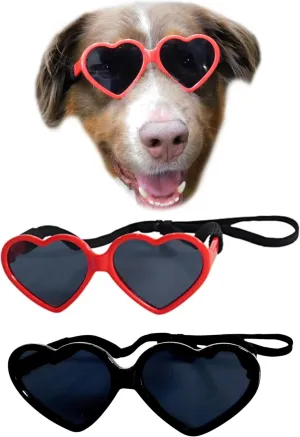 G012 Dog Pet Costume Prop Sunglasses Heart Shape Medium Breeds 20lb-40lbs (2-Pack Red Black)