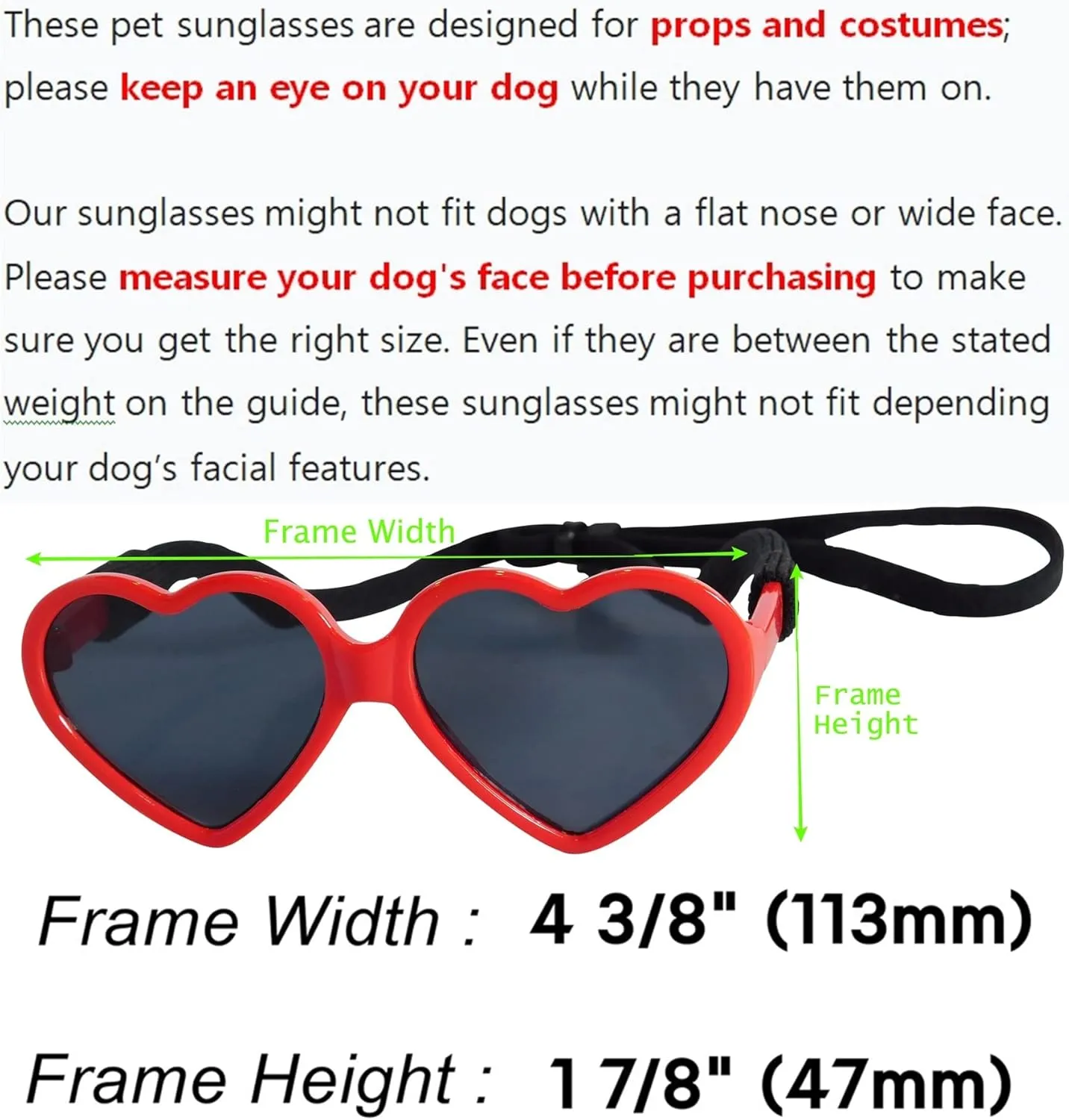 G012 Dog Pet Costume Prop Sunglasses Heart Shape Medium Breeds 20lb-40lbs (2-Pack Red Black)