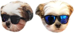 G014 Dog Cat Pet 80s Sunglasses Goggles for Small Breeds up to 15lbs (2-Pack Black  Black-Blue Mirror)