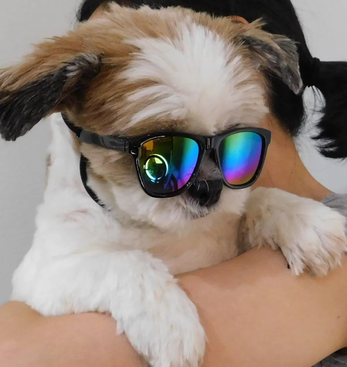 G014 Dog Cat Pet 80s Sunglasses Goggles for Small Breeds up to 15lbs (2-Pack Black  Black-Rainbow Mirror)