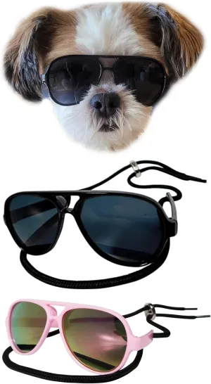 G029 Dog Cat Pet Aviator Pilot Sunglasses Glasses for Small Breeds up to 15lbs (2-Pack Black   Pink-Pink Mirror)