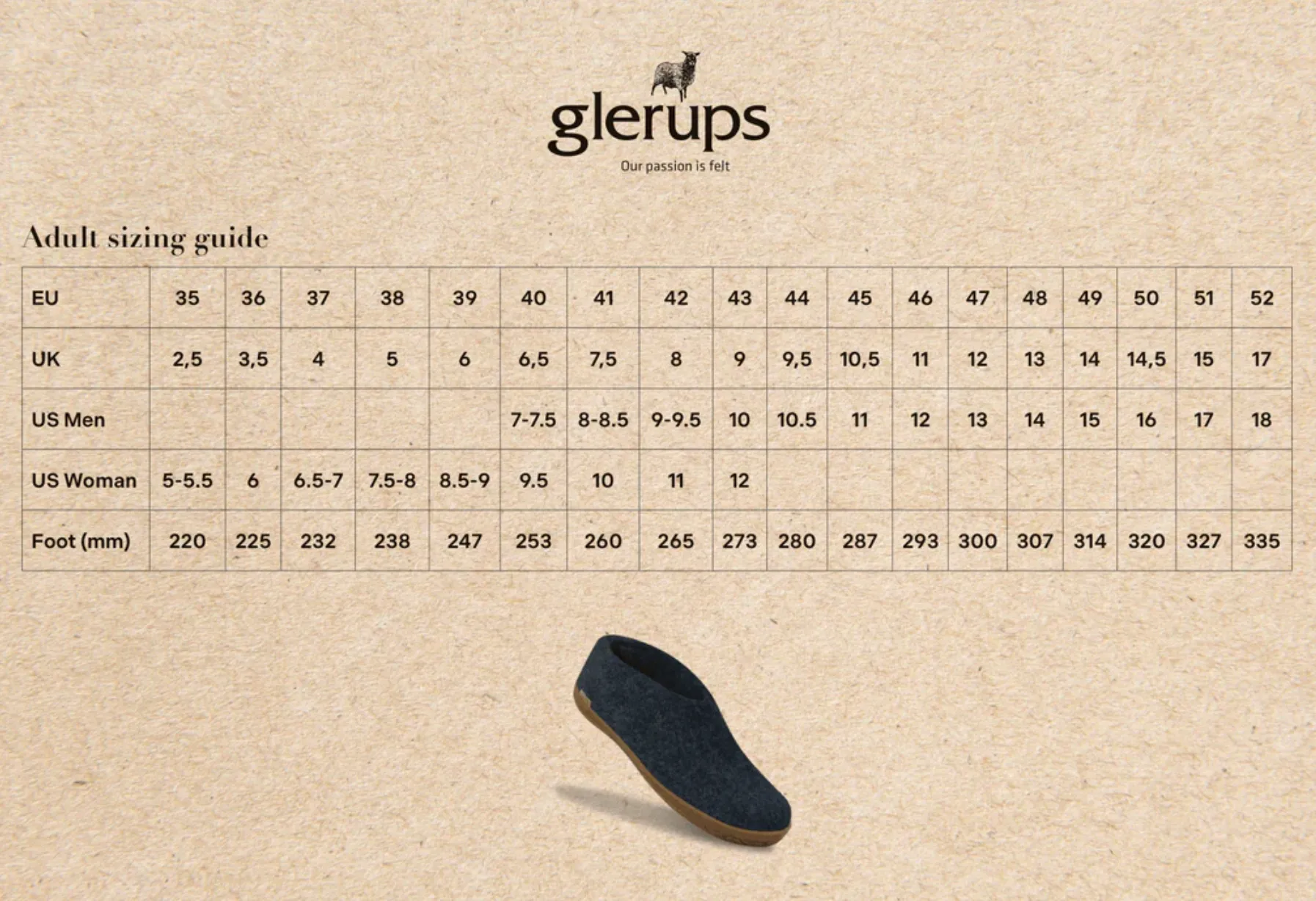 Glerups The Slip On Sand - Honey Rubber Sole