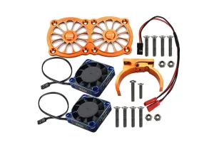 GPM Upgrades Aluminum 7075-T6 Motor Heatsink with Dual Metal Frame Waterproof Cooling Fan and Adjustable Mount for 1/5 Kraton/Outcast 8S BLX&1/5 X-Maxx 6S/8S Monster Truck&XO-01 RC Cars (Orange)