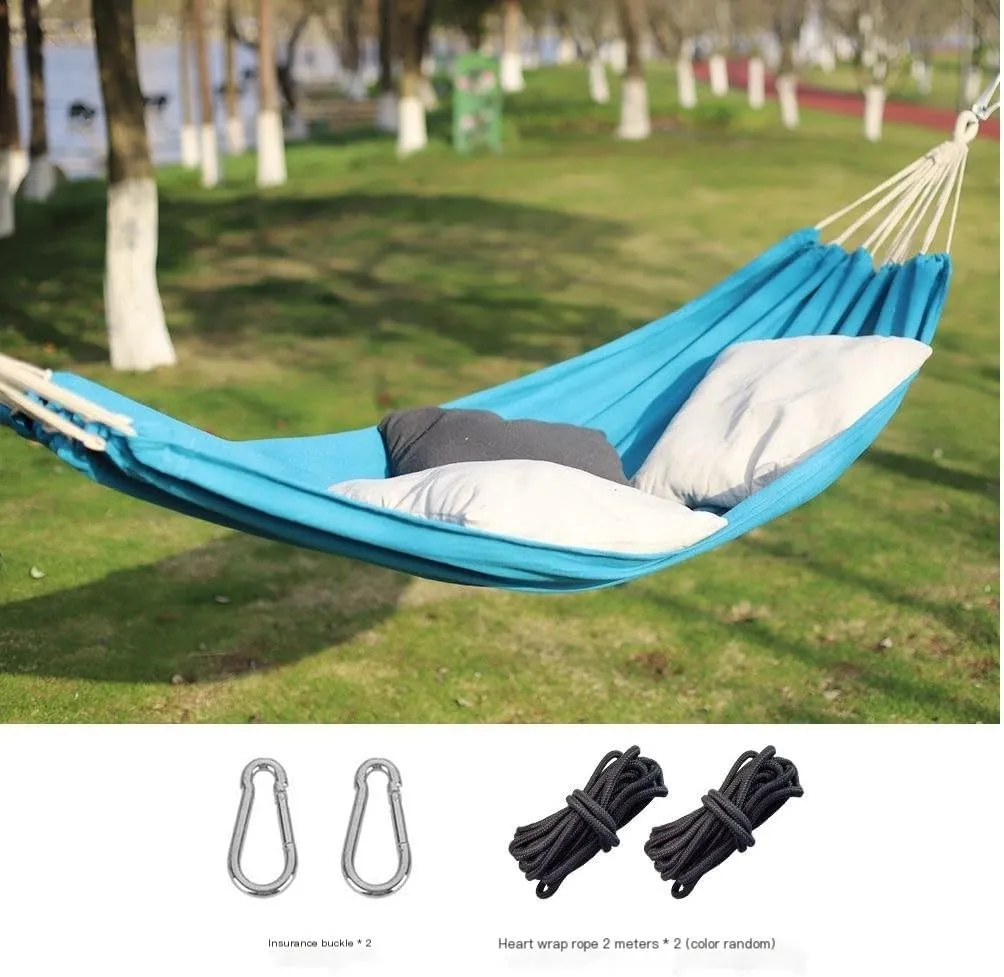 Hammock Outdoor Hammock Woven Tassel Thick Canvas Straight Stick Anti-Rollover Leisure Camping Single Double Swing Hammocks for Outside(Blue,A)