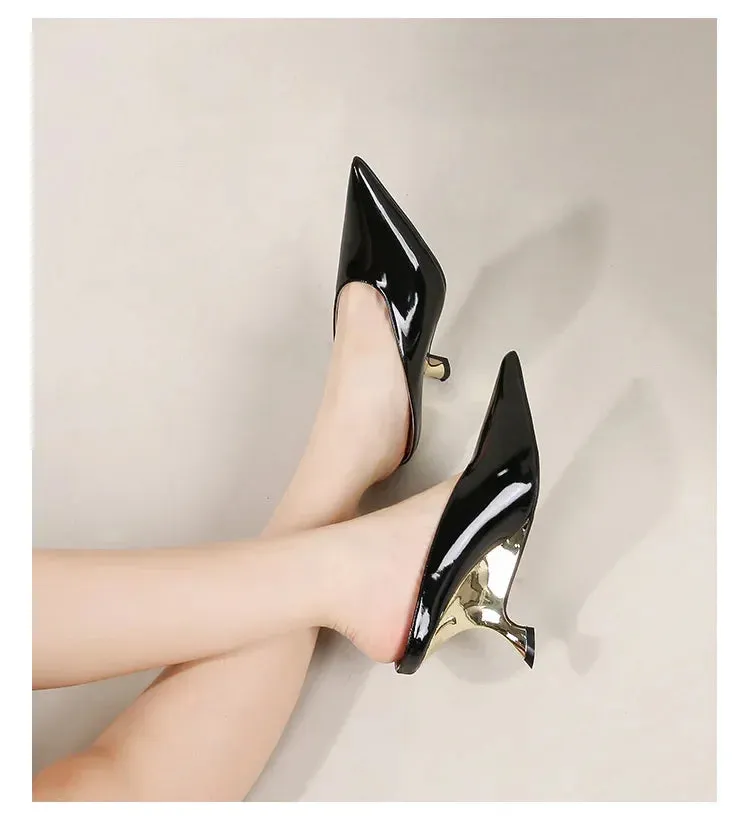 Handmade Pointed Toe Women’s Slippers with Designer Shallow Wedges and High Heels - Elegant Banquet Mule Shoes