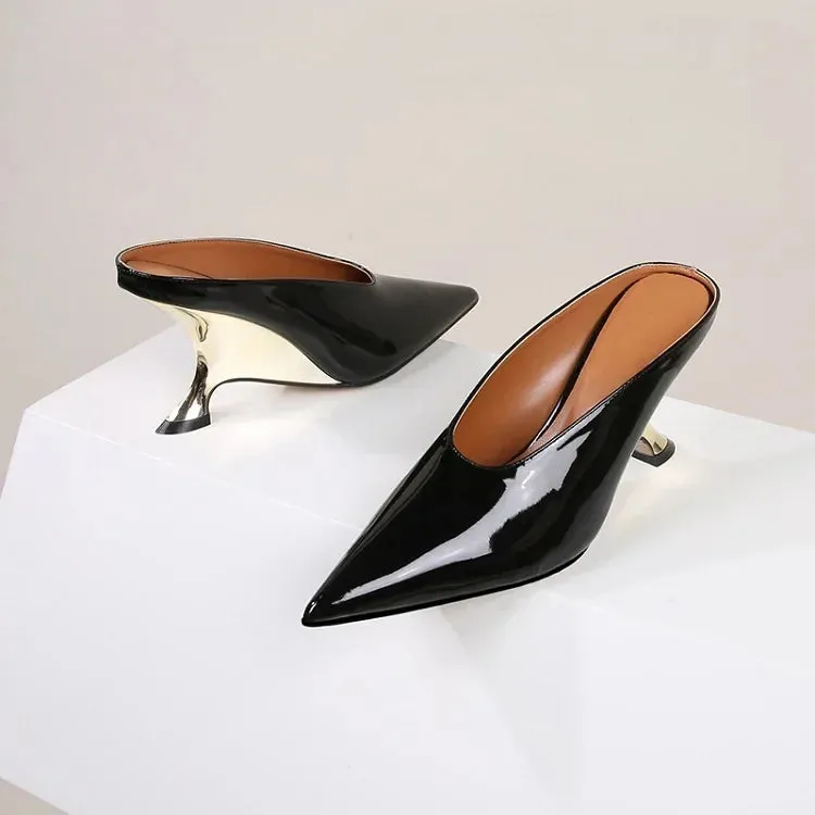 Handmade Pointed Toe Women’s Slippers with Designer Shallow Wedges and High Heels - Elegant Banquet Mule Shoes