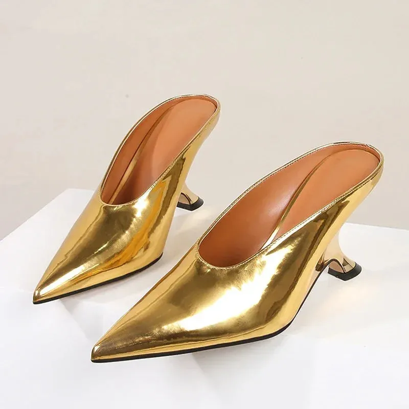 Handmade Pointed Toe Women’s Slippers with Designer Shallow Wedges and High Heels - Elegant Banquet Mule Shoes