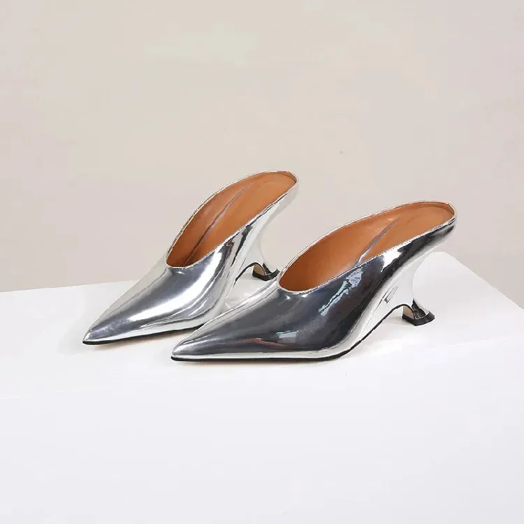 Handmade Pointed Toe Women’s Slippers with Designer Shallow Wedges and High Heels - Elegant Banquet Mule Shoes