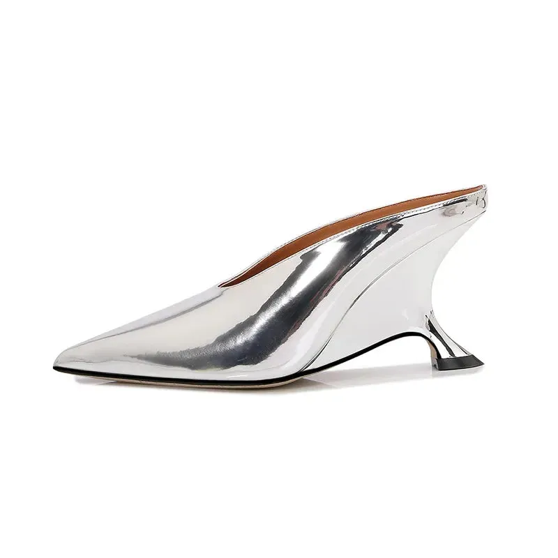Handmade Pointed Toe Women’s Slippers with Designer Shallow Wedges and High Heels - Elegant Banquet Mule Shoes