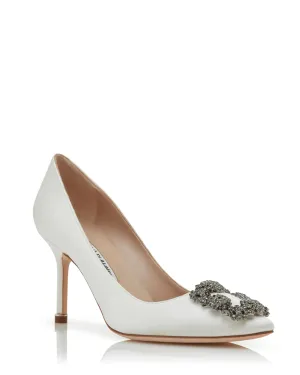 Hangisi 90 Satin Jewel Buckle Pump in Light Cream