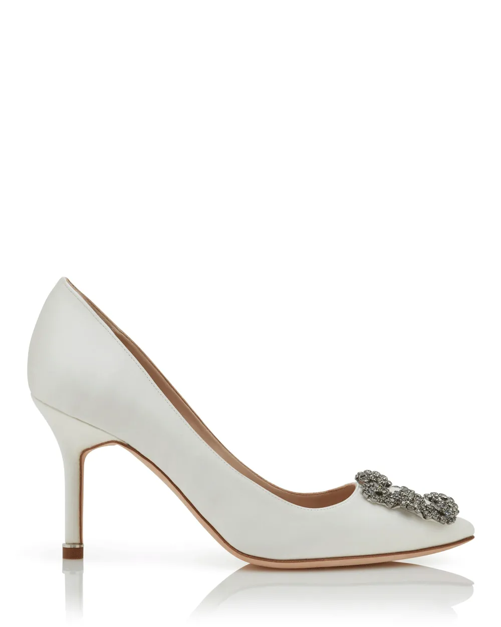 Hangisi 90 Satin Jewel Buckle Pump in Light Cream
