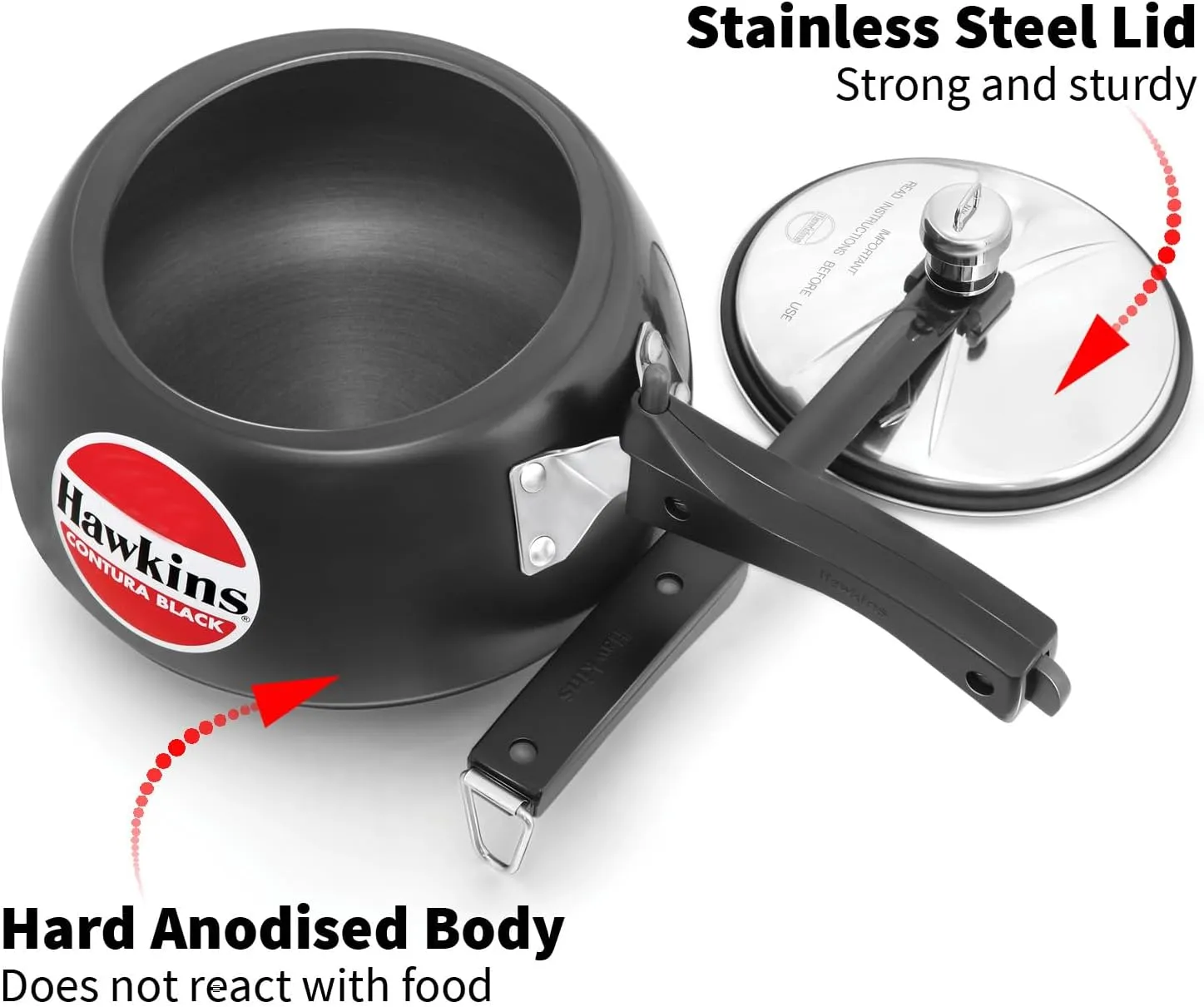 Hawkins 2 Litre Contura Black Pressure Cooker, Hard Anodised Inner Lid Cooker, Handi Cooker, Small Cooker, Black (CB20)
