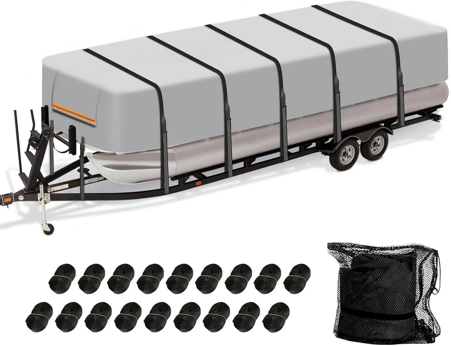 Heavy Duty Pontoon Boat Cover, 21-24ft Trailerable 900D Waterproof Marine Grade Oxford UV Resistant Canvas Cover, Boat Cover for Pontoon with Motor Cover