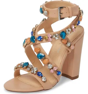 Heel High Strappy Larissa Big Embellished Jeweled Timely resolution Nude Sandals Privacy-focused Lauren Lorraine