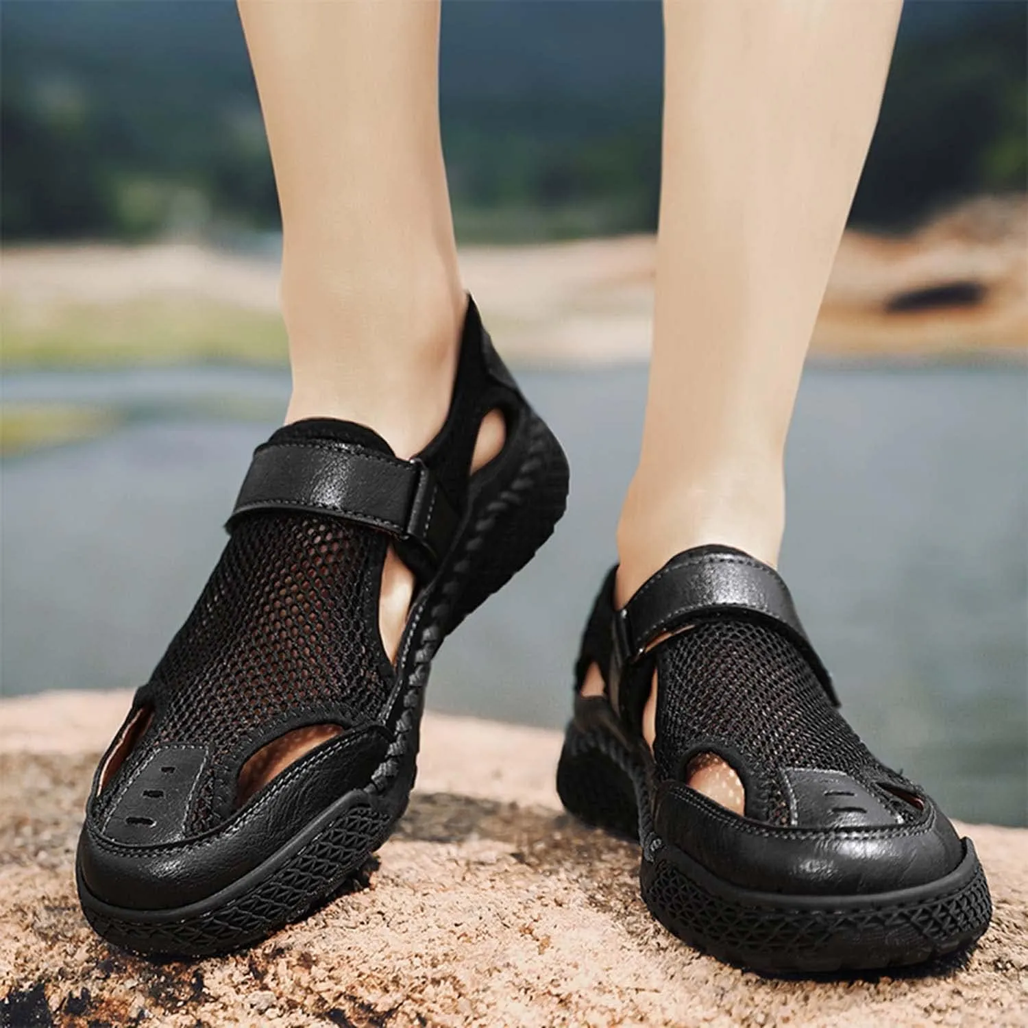 HESBITEUL Mens Sport Sandals Outdoor: Non-Slip MD Slide for Trail Hiking