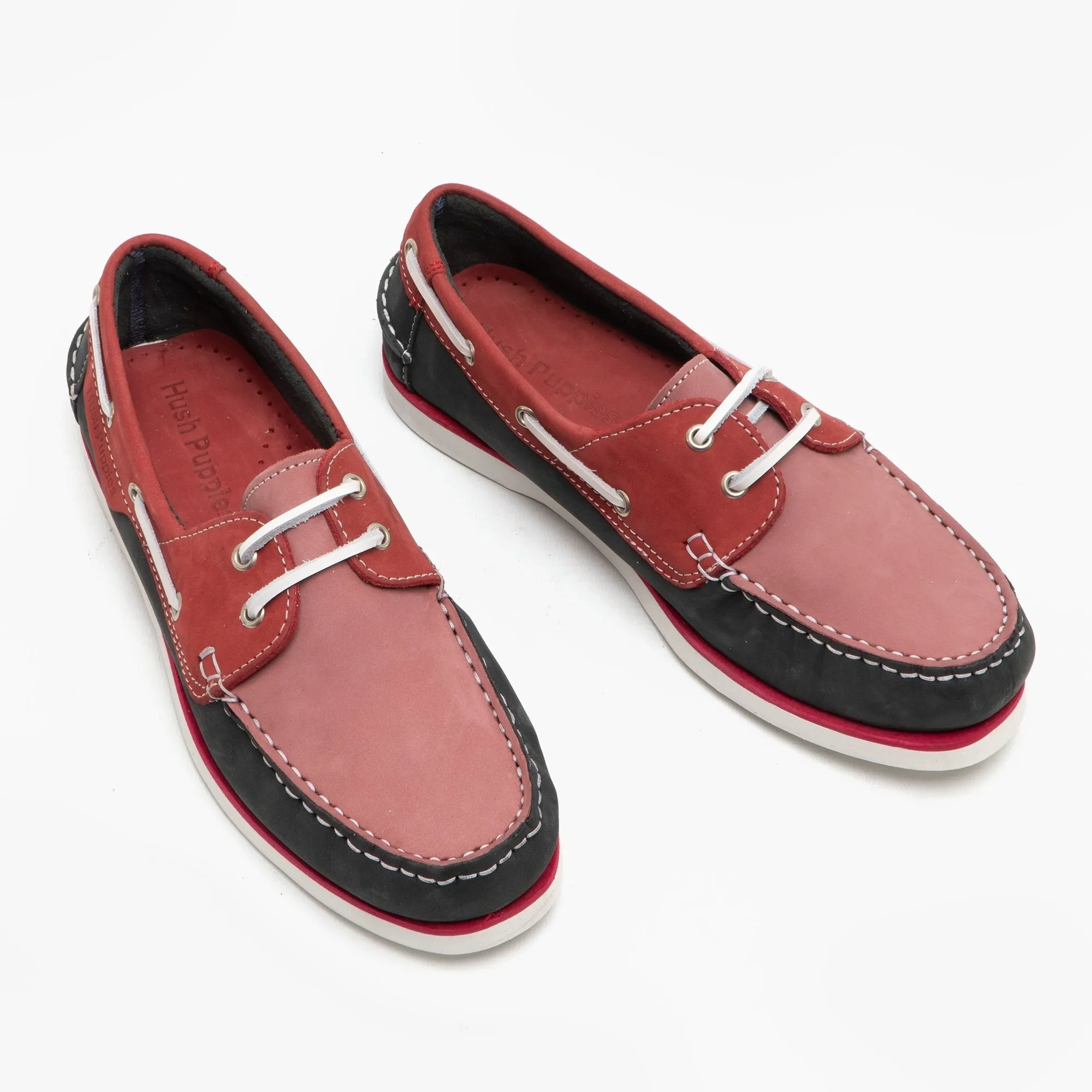 Hush Puppies HATTIE Womens Nubuck Deck Shoes Pink/Red/Navy