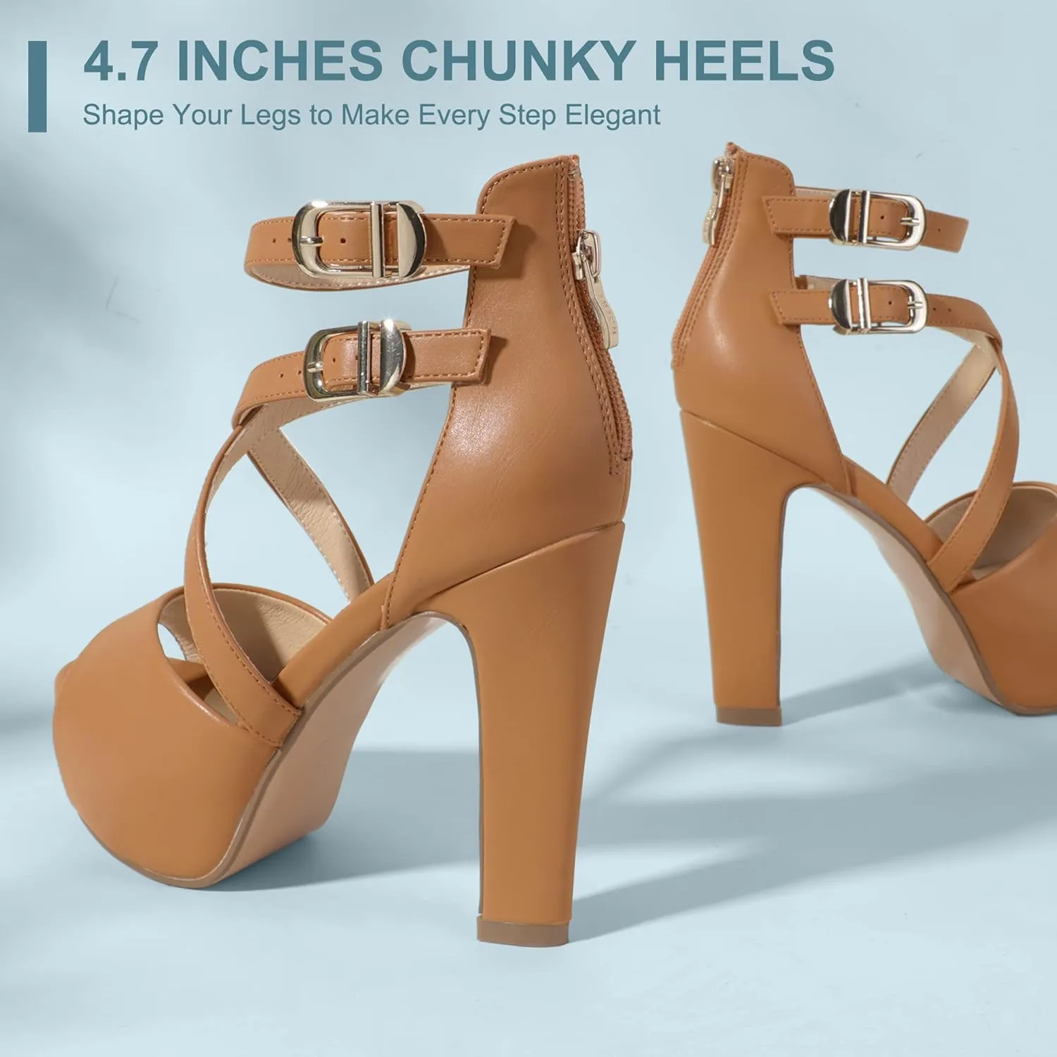 IDIFU Women's IN5 Charcy Crisscross Strappy Platform High Chunky Heels Peep Toe Pump Party Heeled Sandals