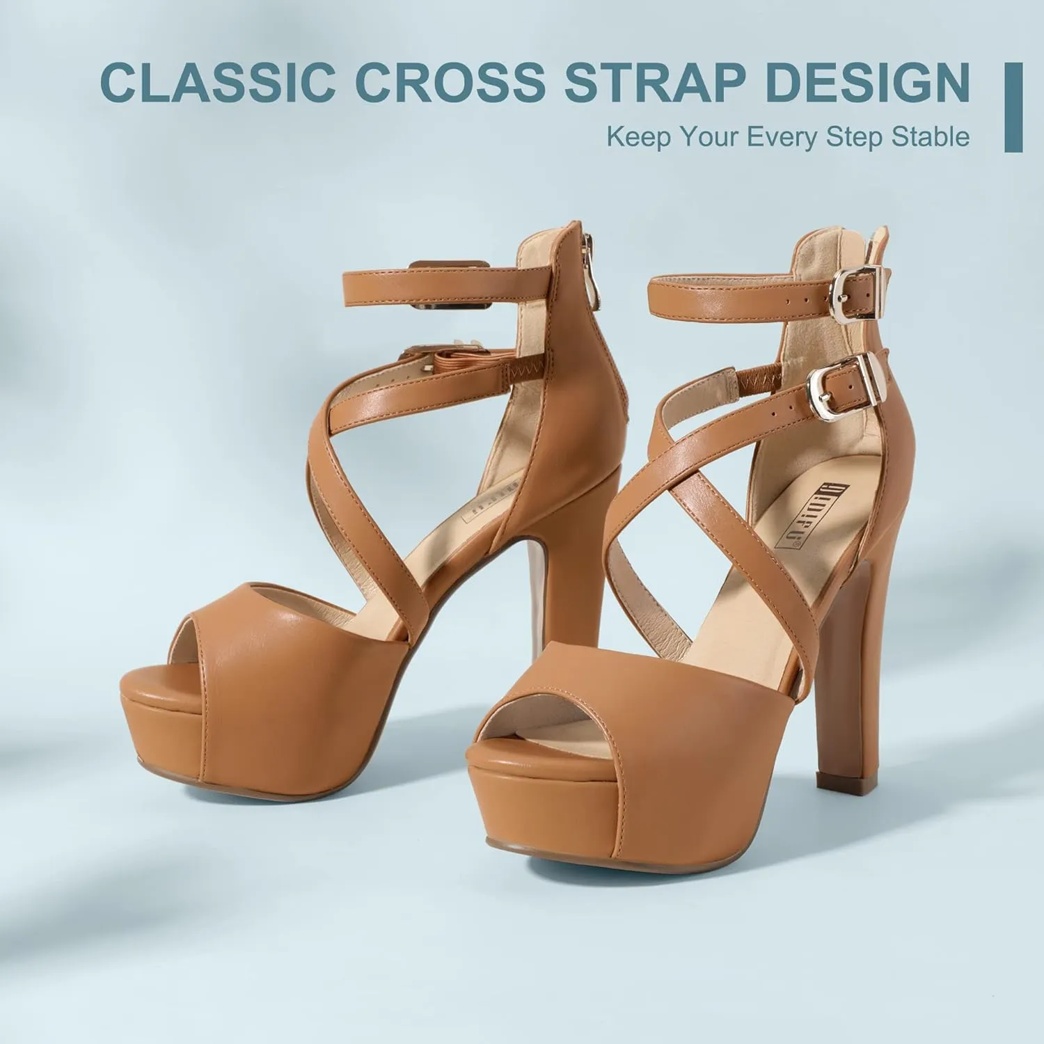 IDIFU Women's IN5 Charcy Crisscross Strappy Platform High Chunky Heels Peep Toe Pump Party Heeled Sandals