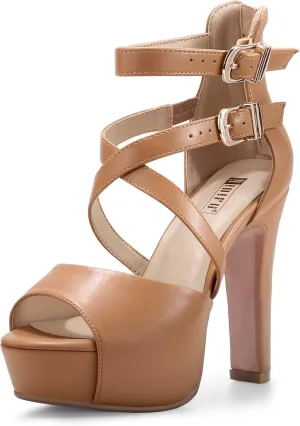 IDIFU Women's IN5 Charcy Crisscross Strappy Platform High Chunky Heels Peep Toe Pump Party Heeled Sandals