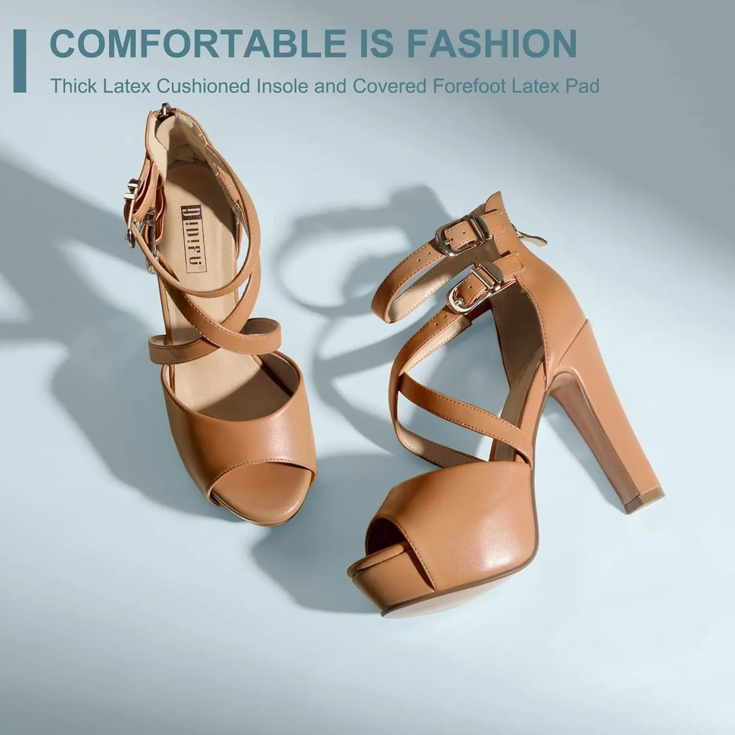 IDIFU Women's IN5 Charcy Crisscross Strappy Platform High Chunky Heels Peep Toe Pump Party Heeled Sandals
