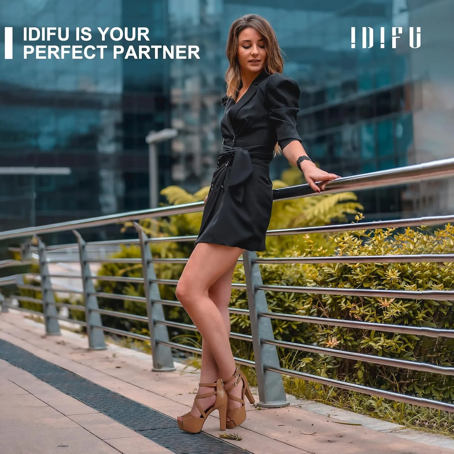 IDIFU Women's IN5 Charcy Crisscross Strappy Platform High Chunky Heels Peep Toe Pump Party Heeled Sandals