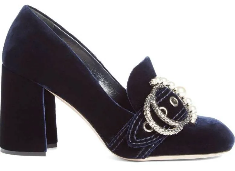 Imitation Pearl Buckle Pump, Blue
