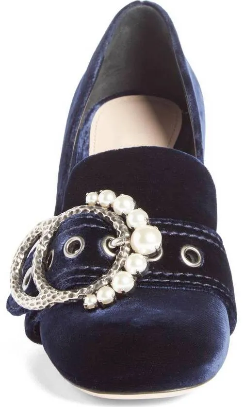 Imitation Pearl Buckle Pump, Blue