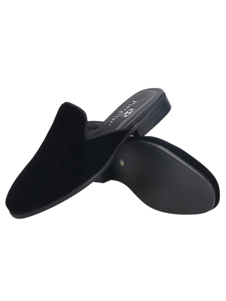 Imported velvet men's Baotou slippers European and American style men's Mule slippers genuine leather lining one-leg low-heeled slippers