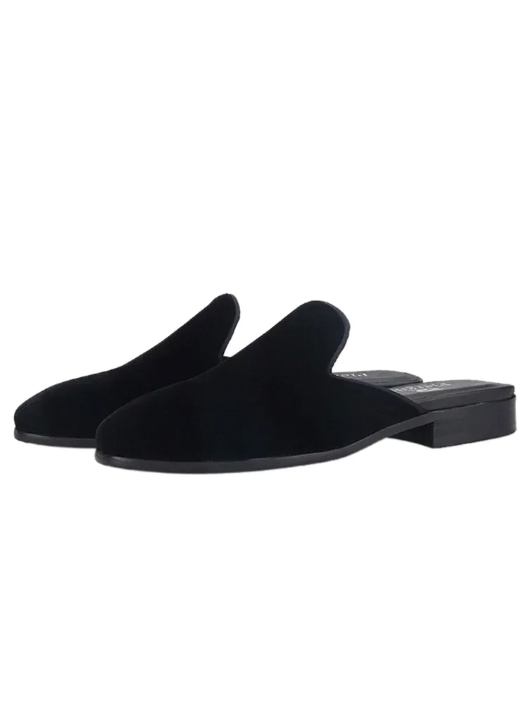 Imported velvet men's Baotou slippers European and American style men's Mule slippers genuine leather lining one-leg low-heeled slippers