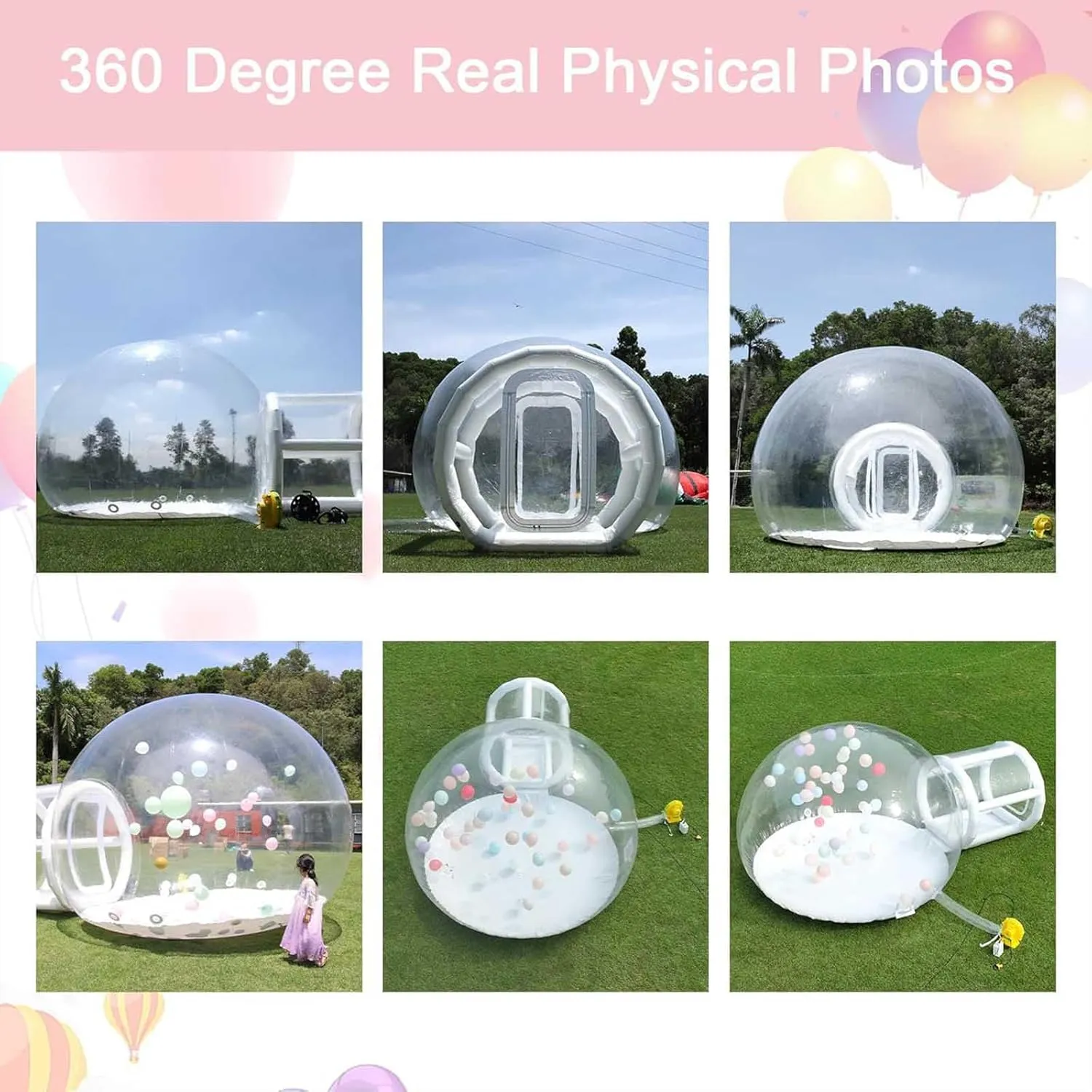 Inflatable Bubble Tent House Outdoor Camping Transparent Waterproof Luxury Dome Single Tunnel Inflatable Bubble Tent Windproof and Rainproof Double Tent with Hair Dryer