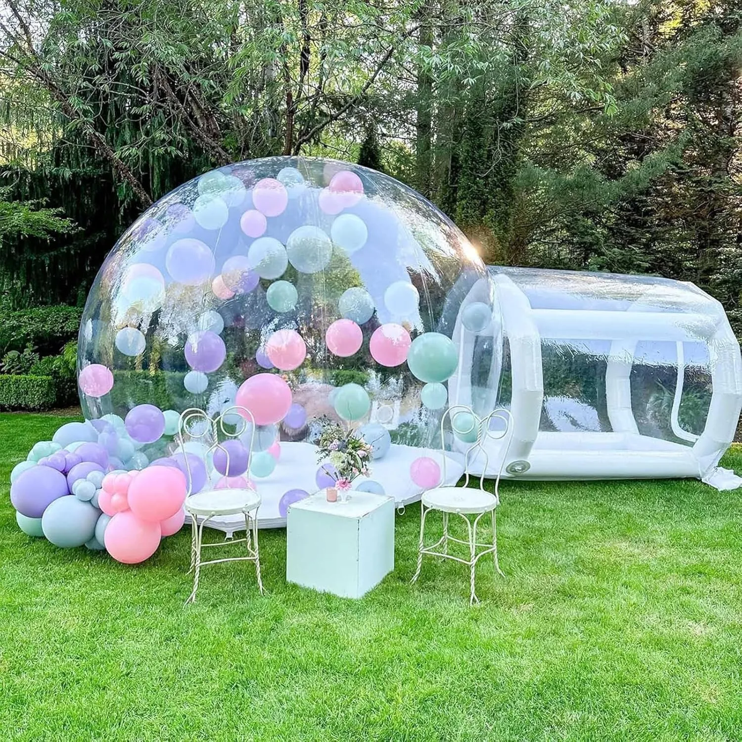 Inflatable Bubble Tent House Outdoor Camping Transparent Waterproof Luxury Dome Single Tunnel Inflatable Bubble Tent Windproof and Rainproof Double Tent with Hair Dryer